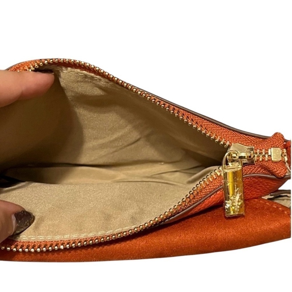 NANETTE LEPORE MSRP $39 Crossbody Bag with Suede Flap & Vegan Leather in Pumpkin - Picture 8 of 10